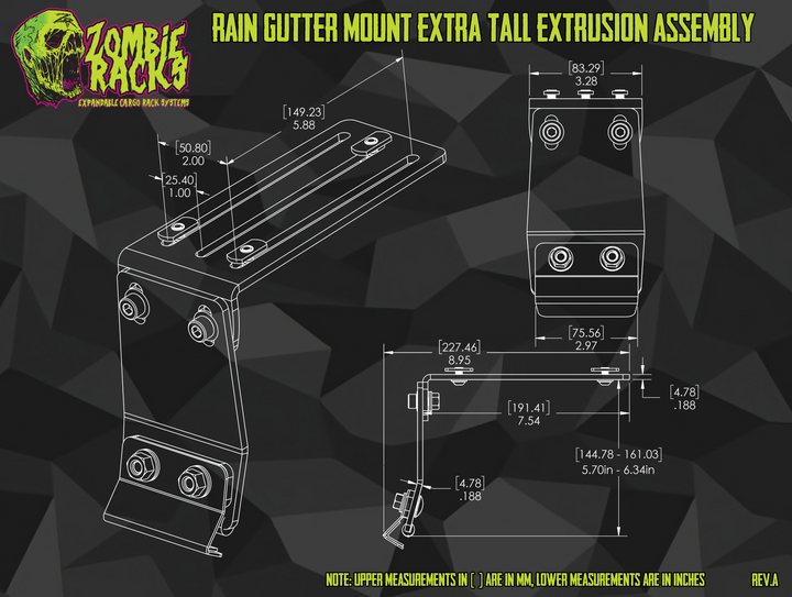 Rain Gutter Mount - Extra Tall 1030 Extrusion Assembly (Single)